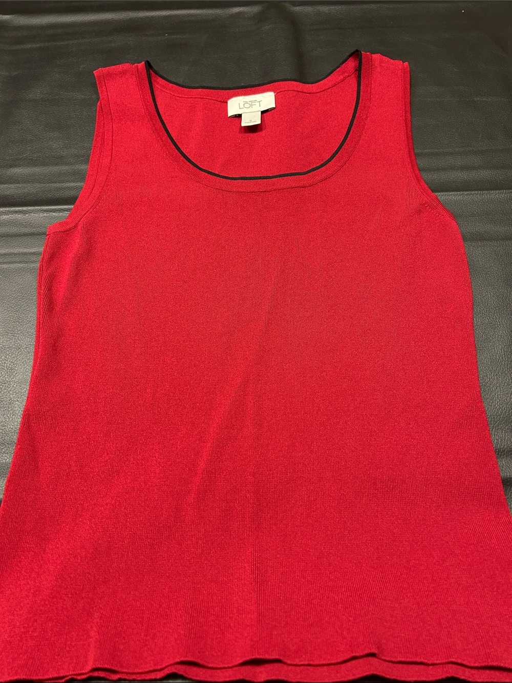 LOFT Red Sleeveless Scoop Neck Tank with Black Trim